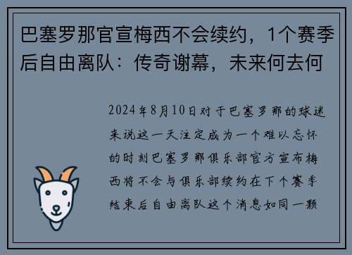 巴塞罗那官宣梅西不会续约，1个赛季后自由离队：传奇谢幕，未来何去何从？